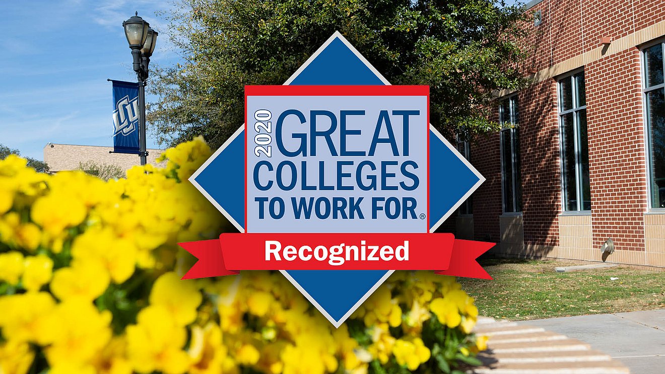 Great Colleges to Work For logo on top of LCU campus shot