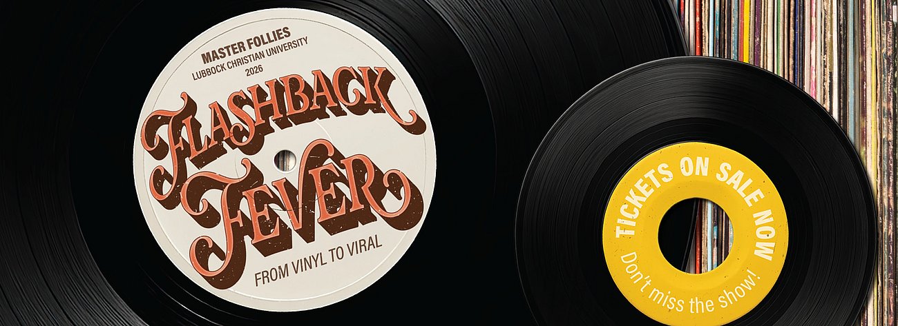 Graphic with Vinyl records with the words "Master Follies 2026: From Vinyl to Viral"