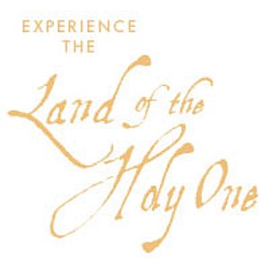 White background with the words "Experience the Land of the Holy One" in gold lettering calligraphy