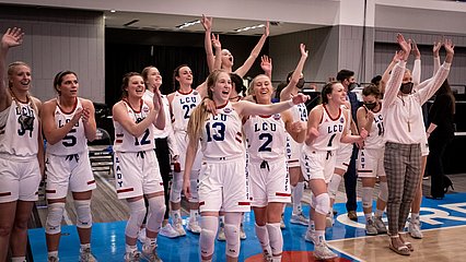 Lady Chaps celebrating a tough-fought win in Columbus