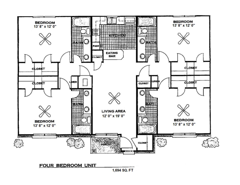 four-bedroom apartment layout