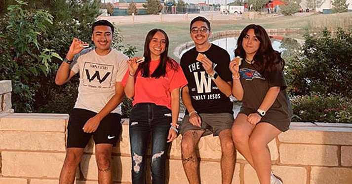 Group setting outside on a patio