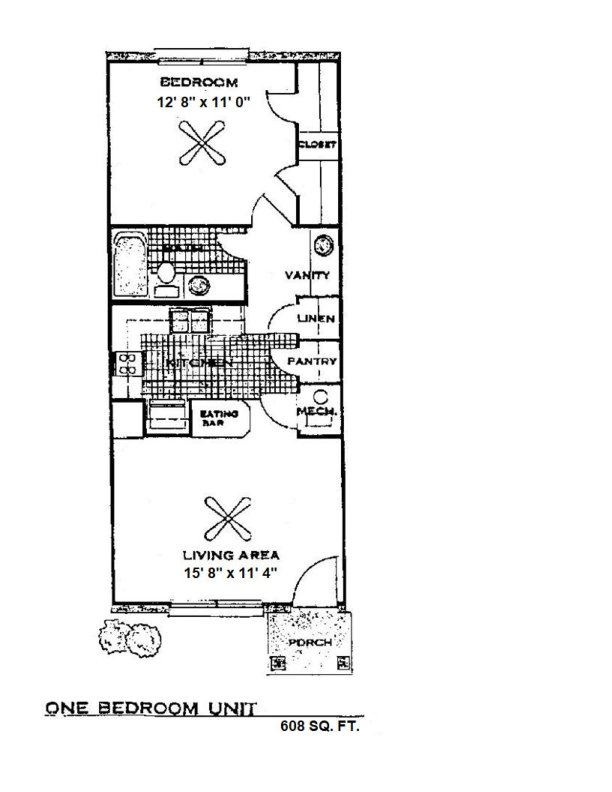 Apartment floorplan with a single bedroom