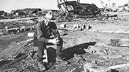 Man sitting in the middle of tornado remains 