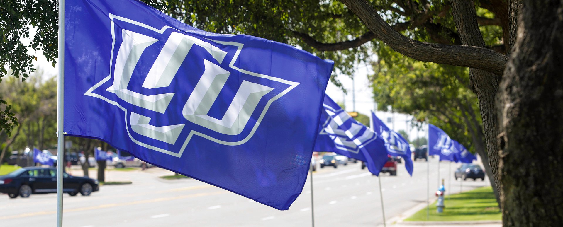 LCU flags in the wind along a street