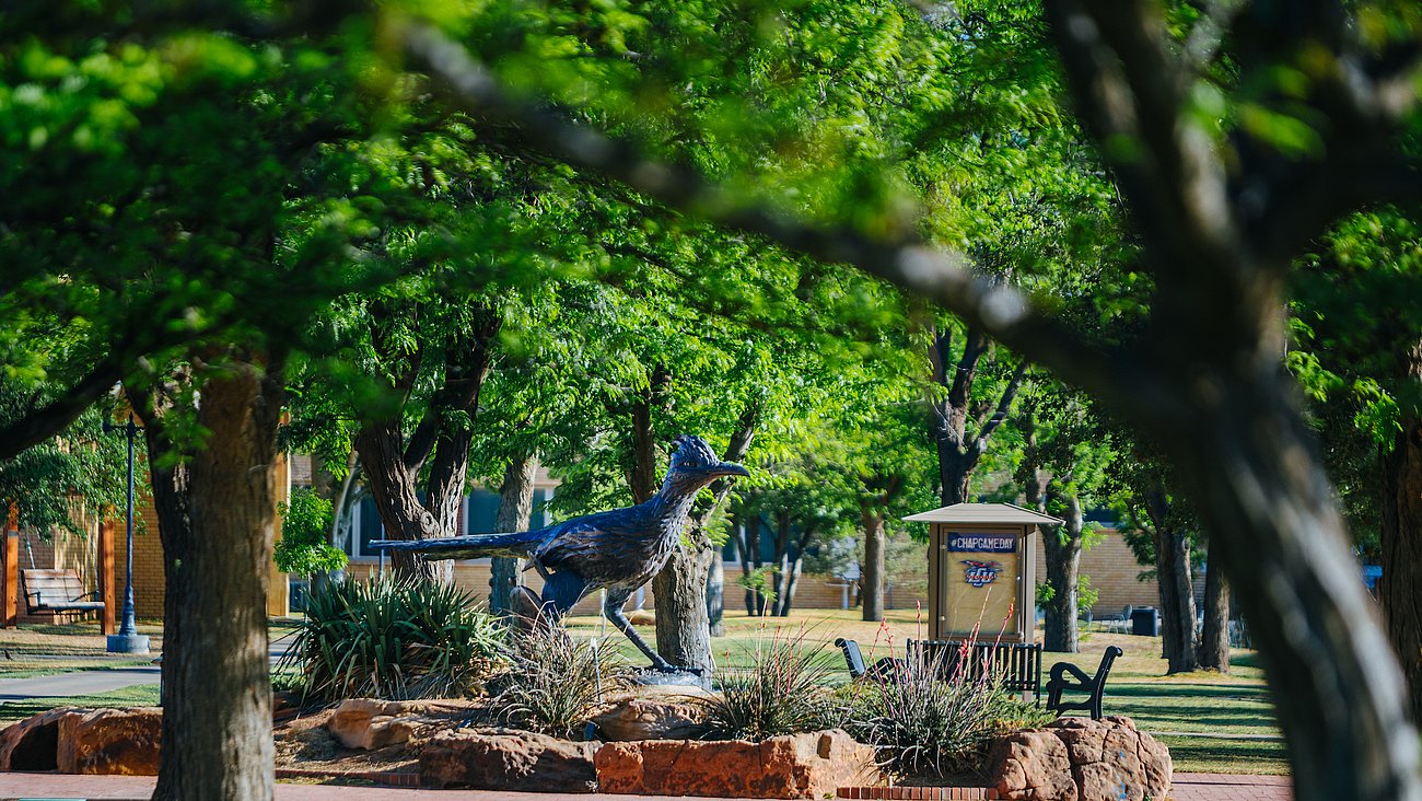 Chaparral statue in spring campus