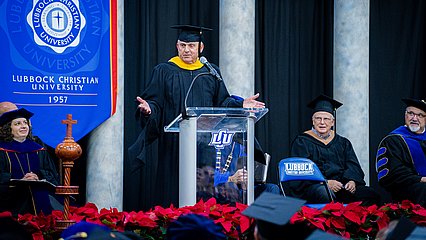 Larry Hayes addresses the new graduates