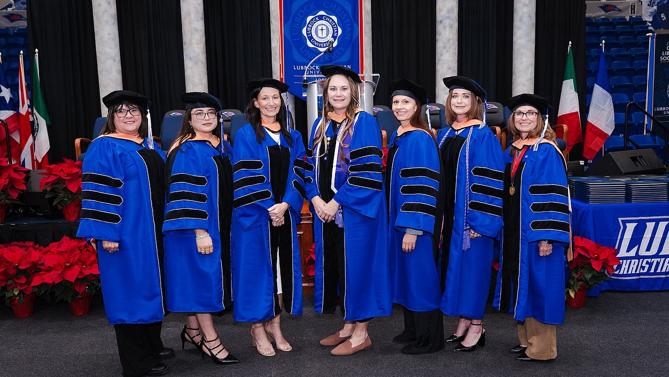 Photograph of LCU's first doctoral graduates in their graduation regalia