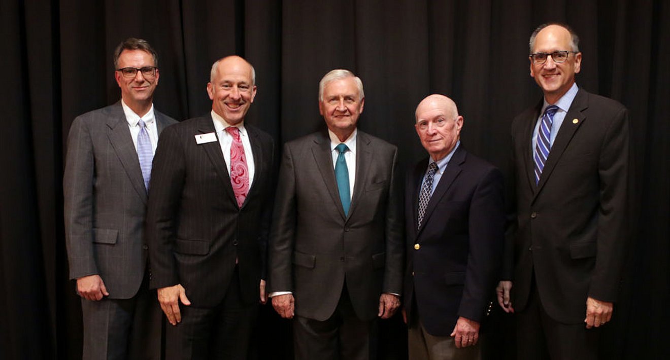 Russell Dabbs, Mayor Dan Pope, John Montford, Steven Lemley, and LCU President Tim Perrin at the LCU luncheon