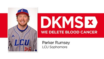 Parker Ramsey, LCU Sophomore, with DKMS logo