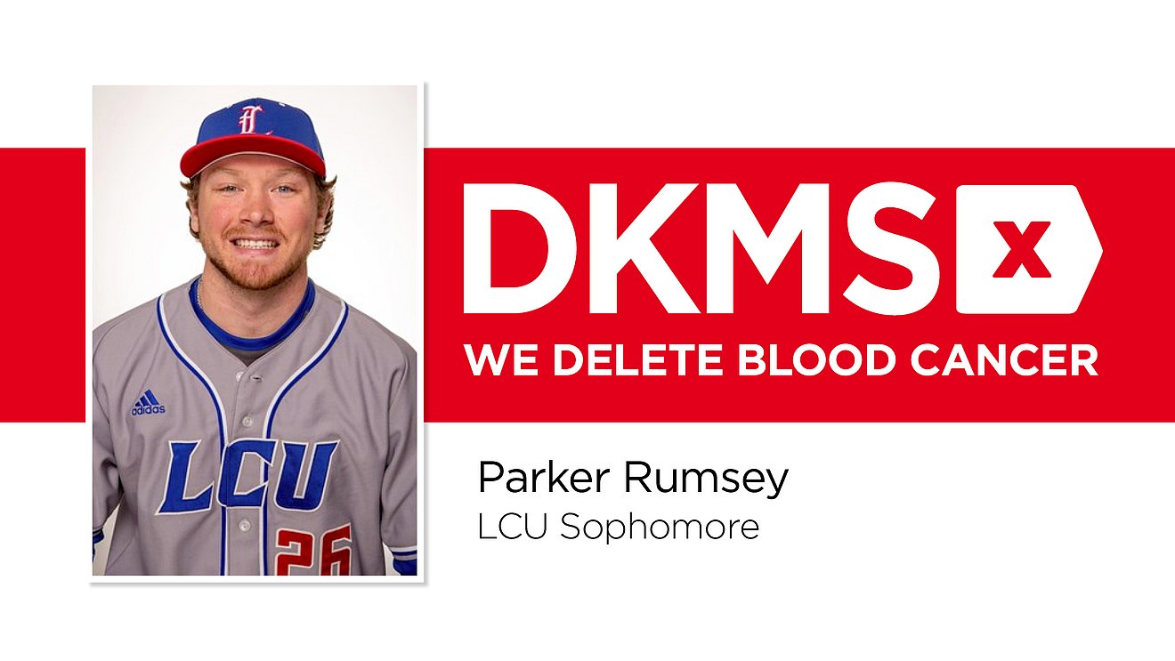 Parker Ramsey, LCU Sophomore, with DKMS logo