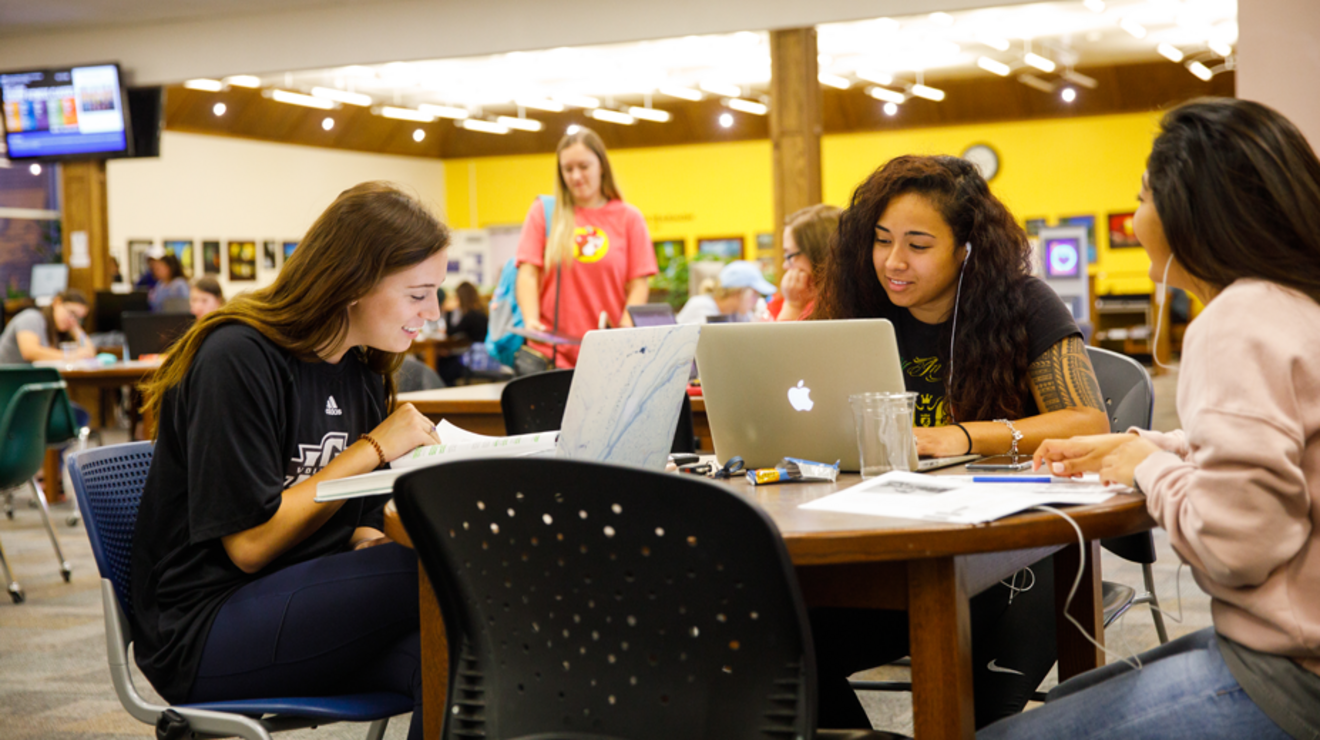 LCU students studying in library on their laptops