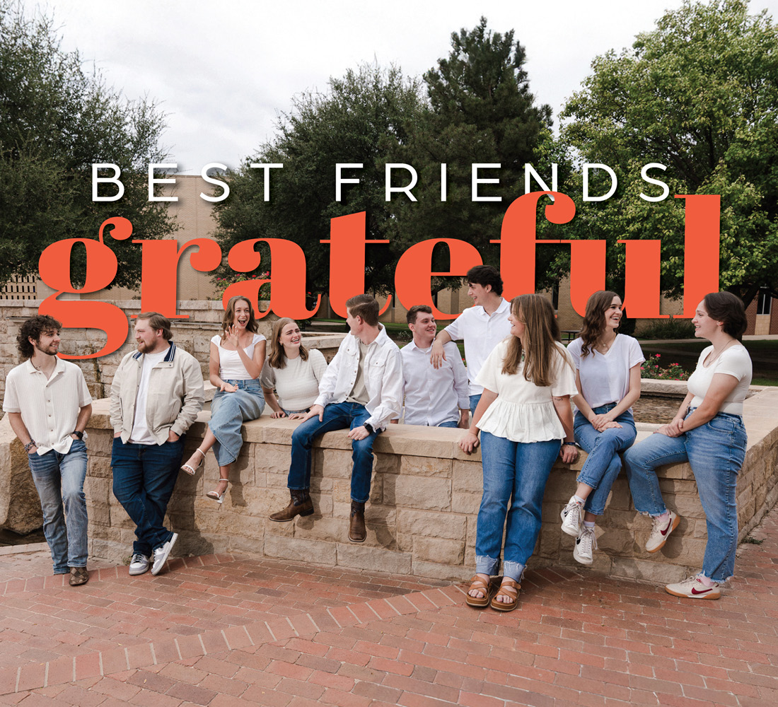 Album cover with a photograph of Best Friends outside and the words "Best Friends, grateful" in white and orange letters