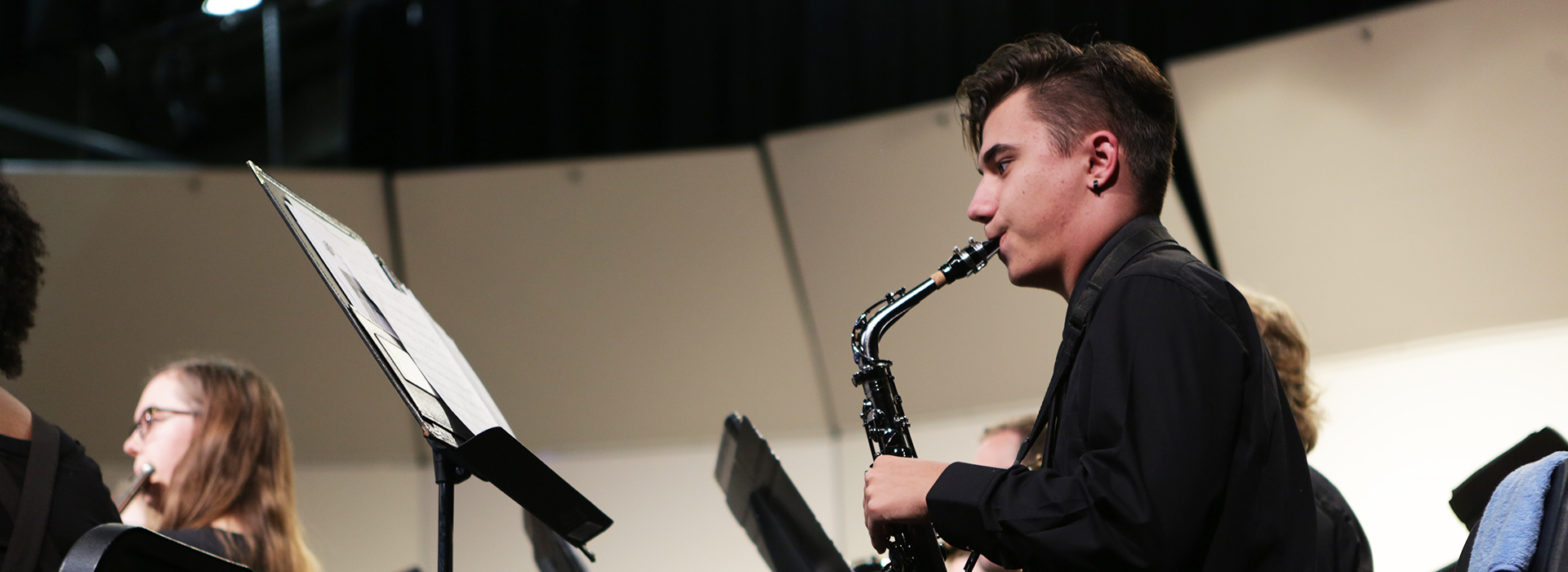 Student playing saxophone