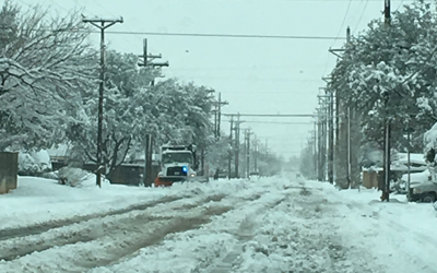 Snow-covered Lubbock road