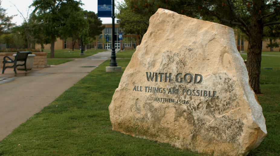 inscribed stone on LCU campus