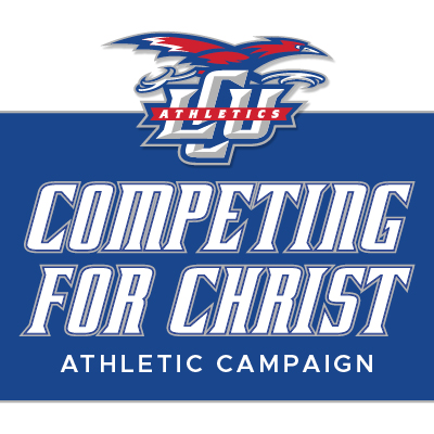 graphic with the words "Competing for Christ athletic campaign" and LCU Athletics logo