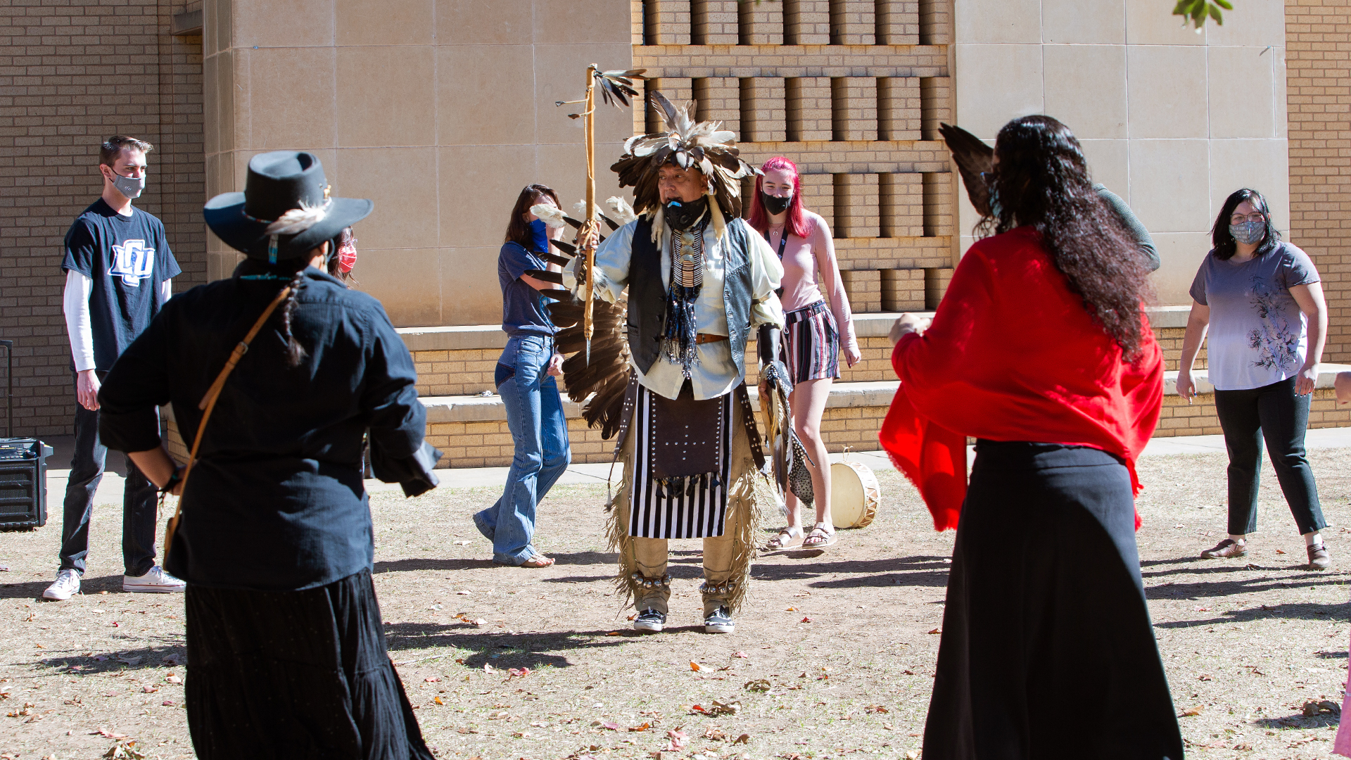 Native American guest demonstrates cultural dance for LCU students