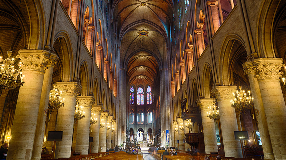 Interior of the Notre Dame Cathedral, Paris, France