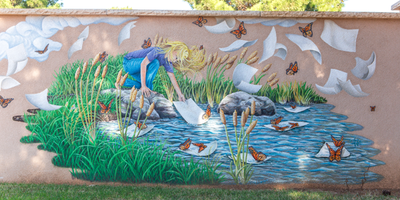 The painting "Becoming" in LCU's Astyn Garden