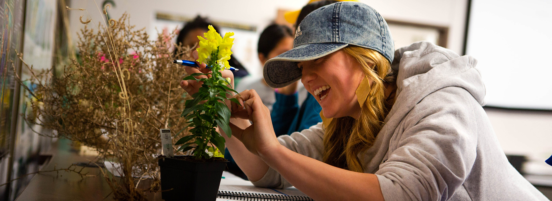 student working on project in botany class