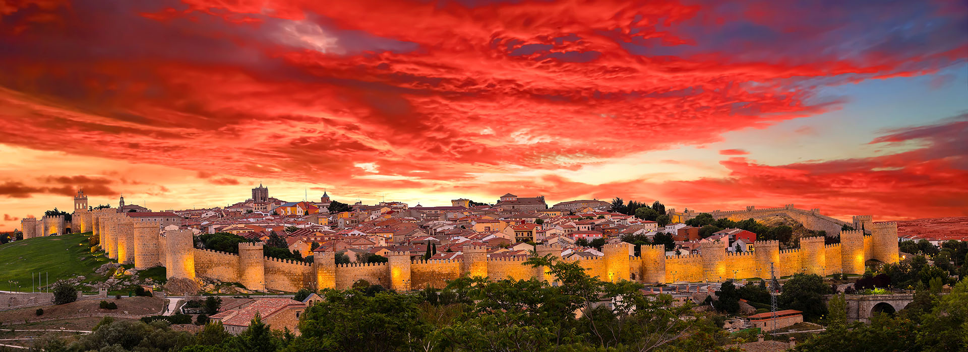 photograph of Avila, Spain walls and skyline at sunset