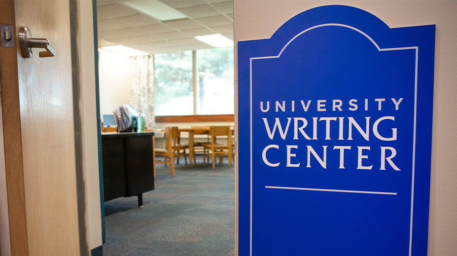 University Writing Center sign by open door of office
